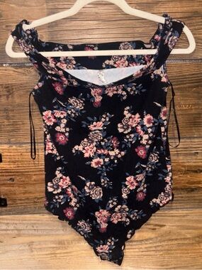 Floral Off-Shoulder Black Bodysuit